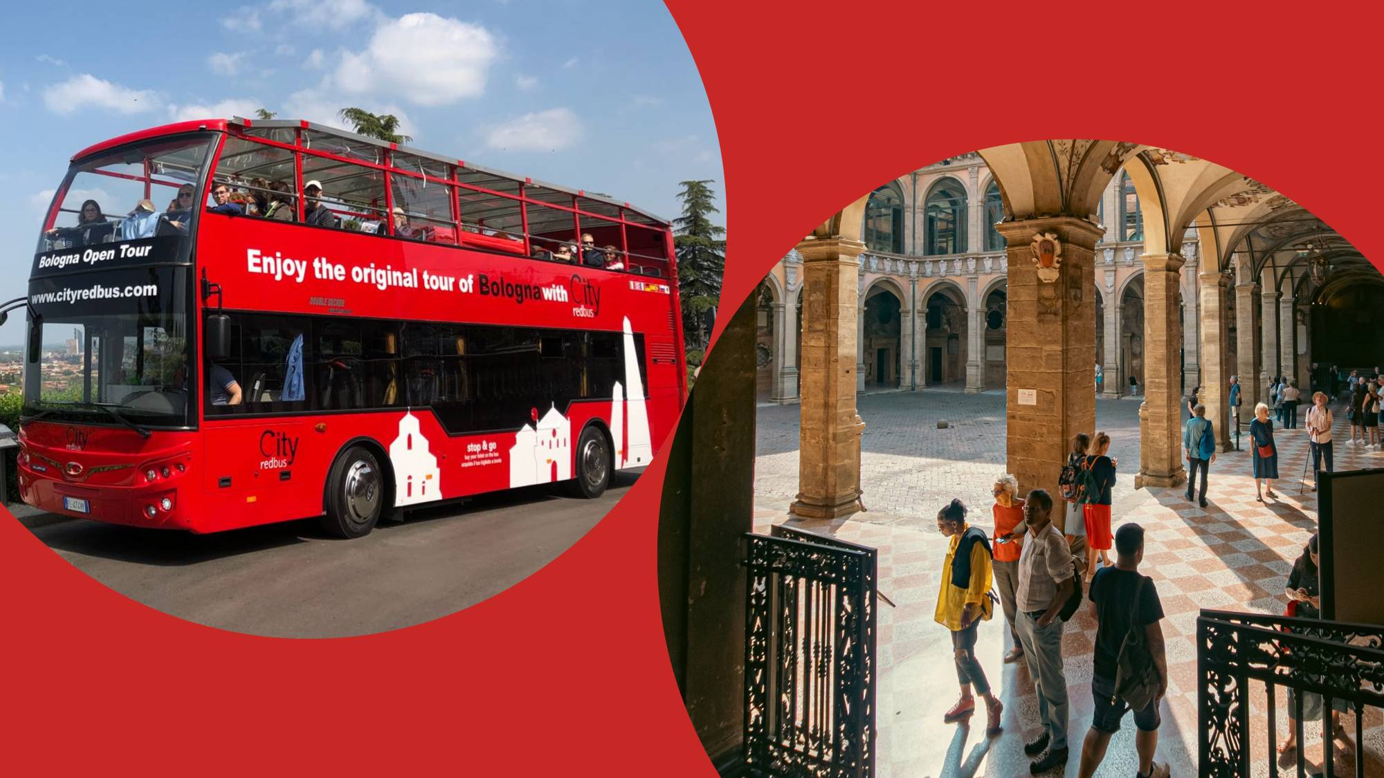 City Red Bus y entrada con audioguía al Palazzo dell'Archiginnasio