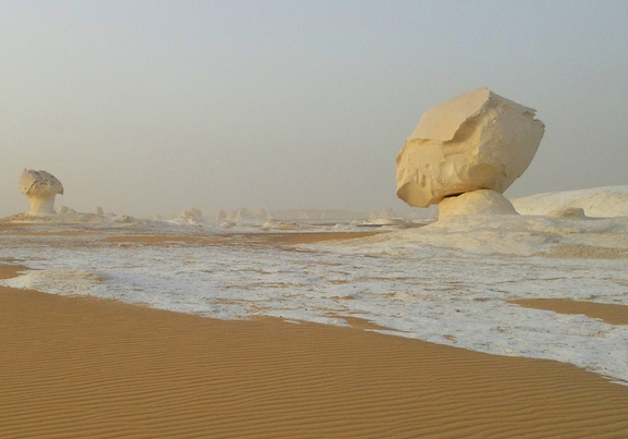 Farafra (White Desert), a geological depression covered by chalk rock formations in Egypt