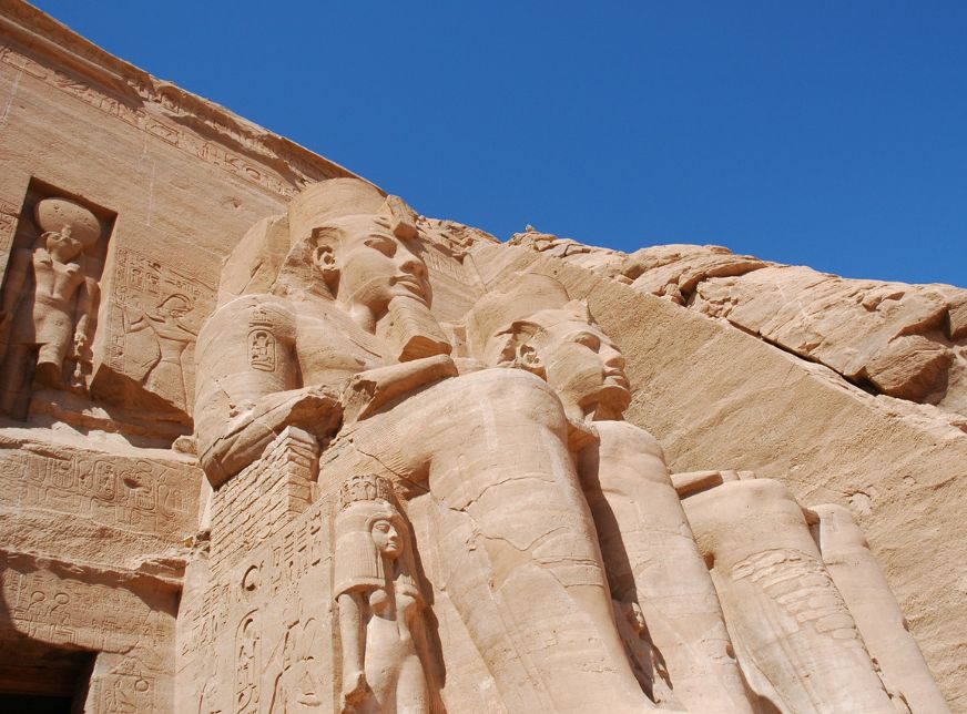Close up of Statues  of king ramses || at Abu Simble-aswan -egypt