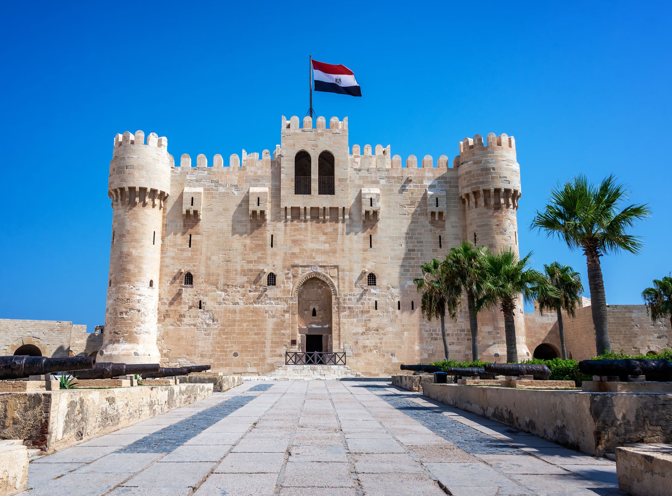 View at 15th century Mamluk Citadel of Qaitbay in Alexandria, Egypt