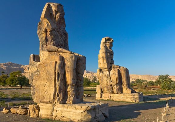 view of Colossi of Memnon in luxor egypt