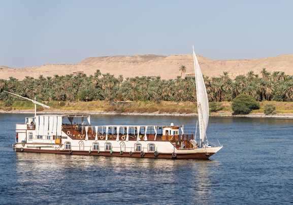 Dahabiya Sailing Nile Cruise Boat Traditionally Engine-Less and Towed by Tug aswan egypt