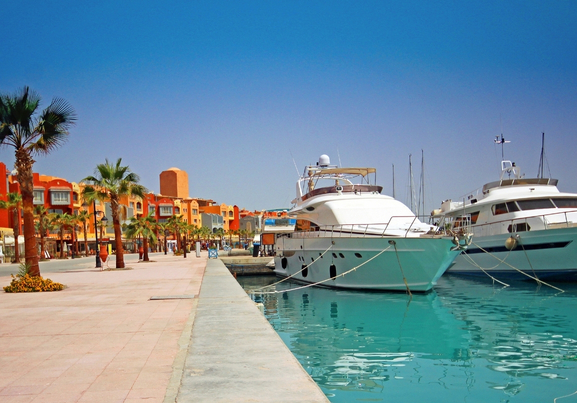 Marina many boats and yacht in the red sea Hurghada Egypt
