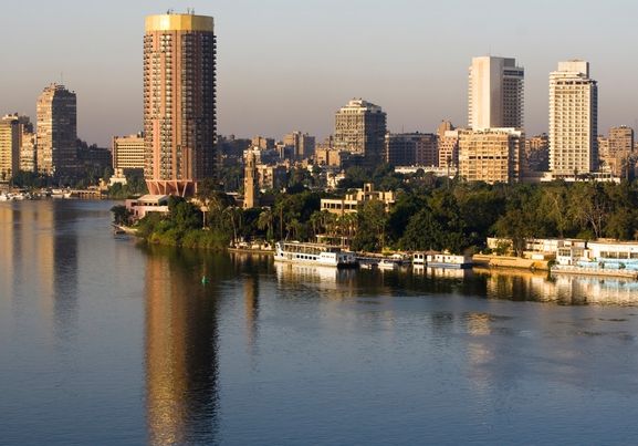 view over nile river early morning and city tower cairo egypt