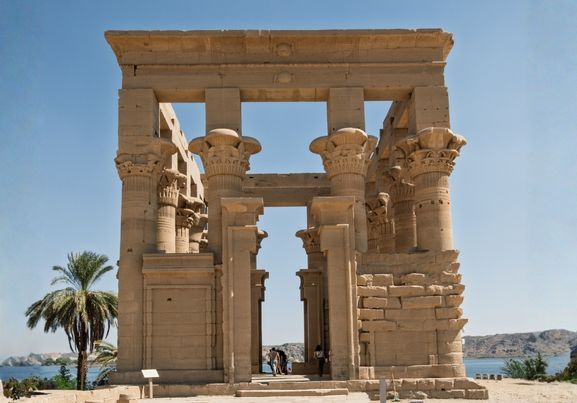 Trajans Kiosk or Pharoahs Bed on Island in Aswan Reservoir Formed by Old Dam aswan egypt