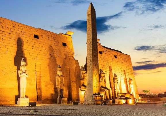 Pylon with obelisk in Luxor Temple, beautiful evening view,luxor Egypt