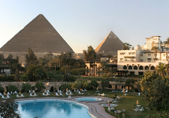 Pool waters and Pyramids of Giza