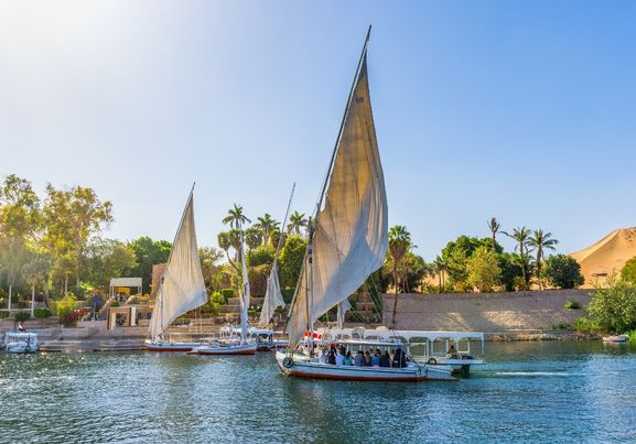 Felucca on the Nile and sun rise in aswan eypt