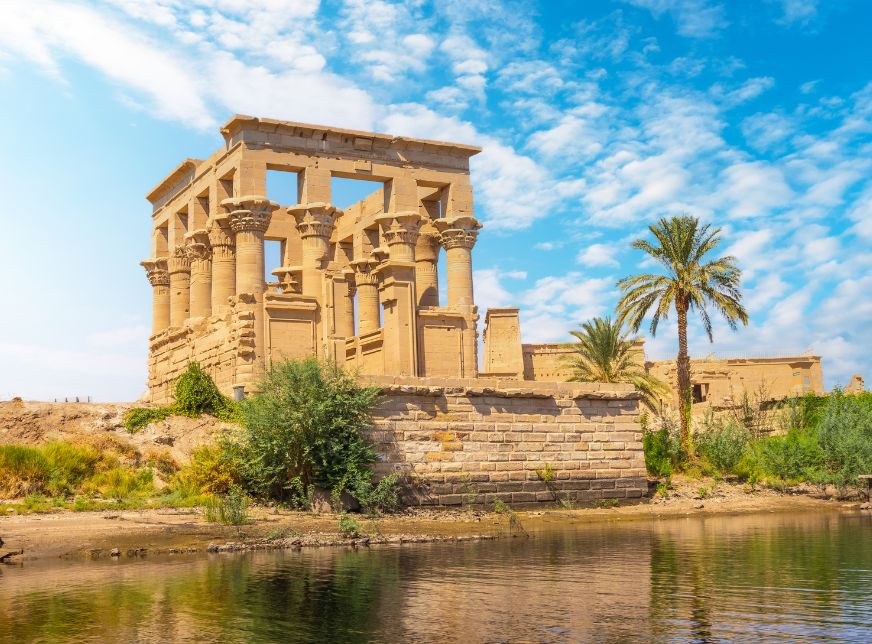 Beautiful view of Trajan's Kiosk and Temple of Philae seen from the river - Aswan- Egypt