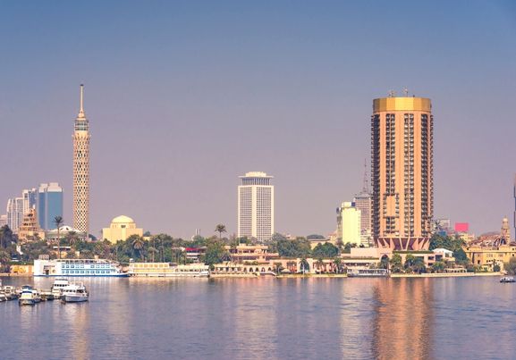 Panoramic view of the cairo tower and the nile river  in Cairo Egypt