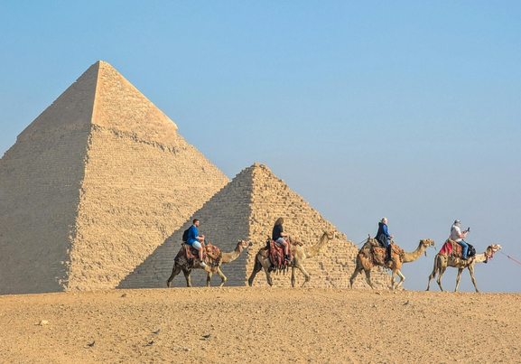 Camel Caravan at the Great Pyramids of Giza