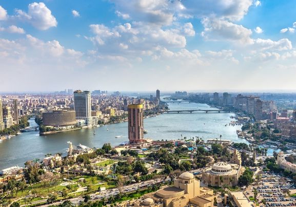 Cityscape of Cairo and the nile river view from the above egypt