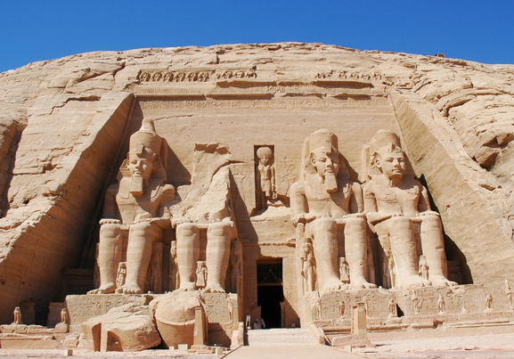 Majestic View of Abu Simbel Temples in aswan Egypt with blue sky 