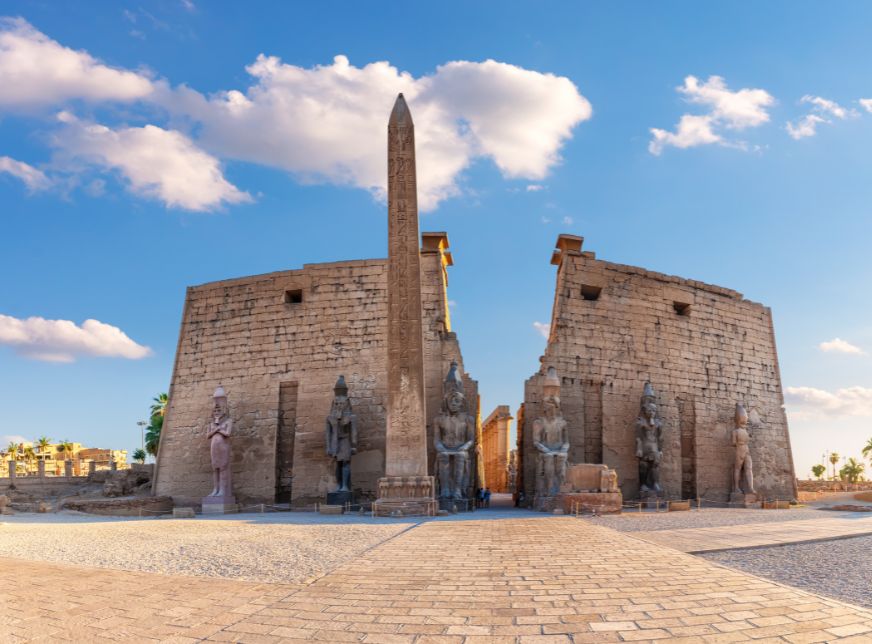 Temple complex in Luxor- sun rise view with blue sky - egypt