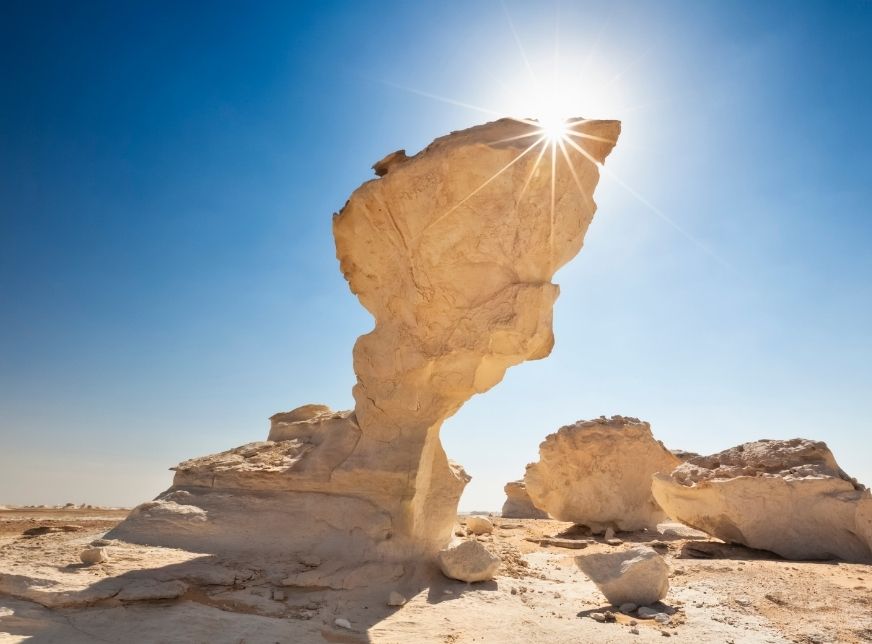 view of mshroom rock in the white desert in sunny day 