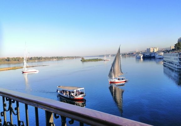 Saiboats in Aswan on river Nile at summer day, Egypt