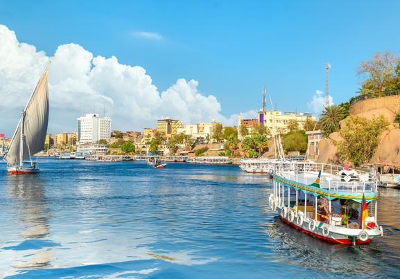 amazing view Sailboats in Nile River at Aswan egypt