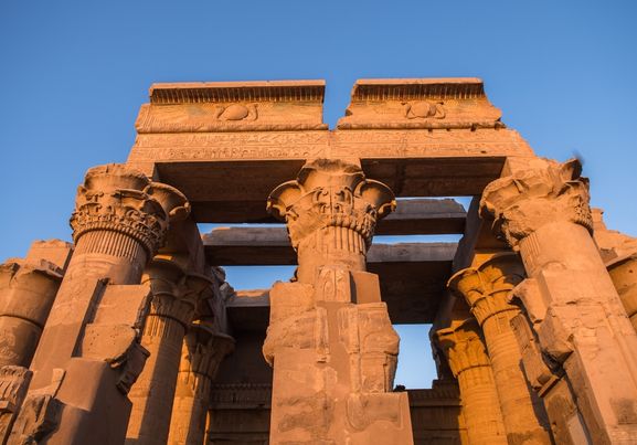 Temple of Kom Ombo during the sunrise, Egypt. It's dedicated to the crocodile god Sobek and the falcon god Haroeris